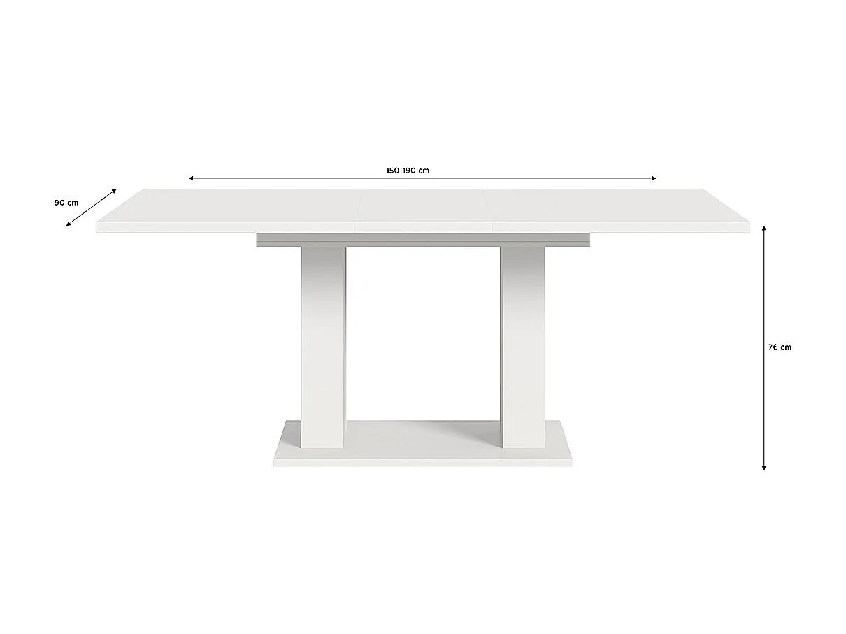 Motion Esstisch Doppelsäulenfuß 90x150/190cm inkl. 1 Einlegeplatte weiß.