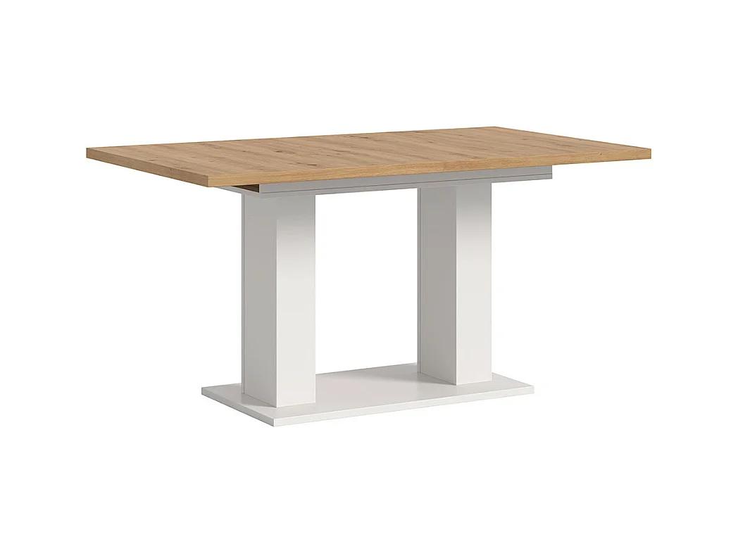Motion table de salle à manger double colonne 90x150/190 cm avec 1 rallonge chêne décor, blanc.
