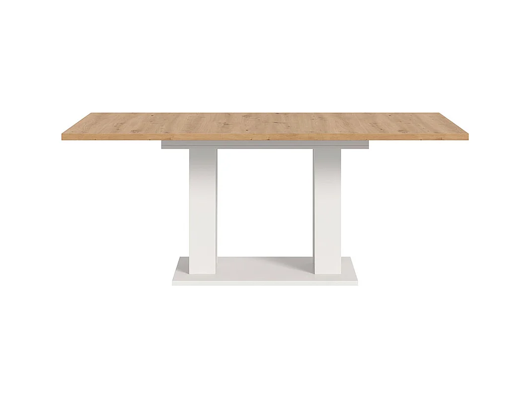 Motion table de salle à manger double colonne 90x150/190 cm avec 1 rallonge chêne décor, blanc.