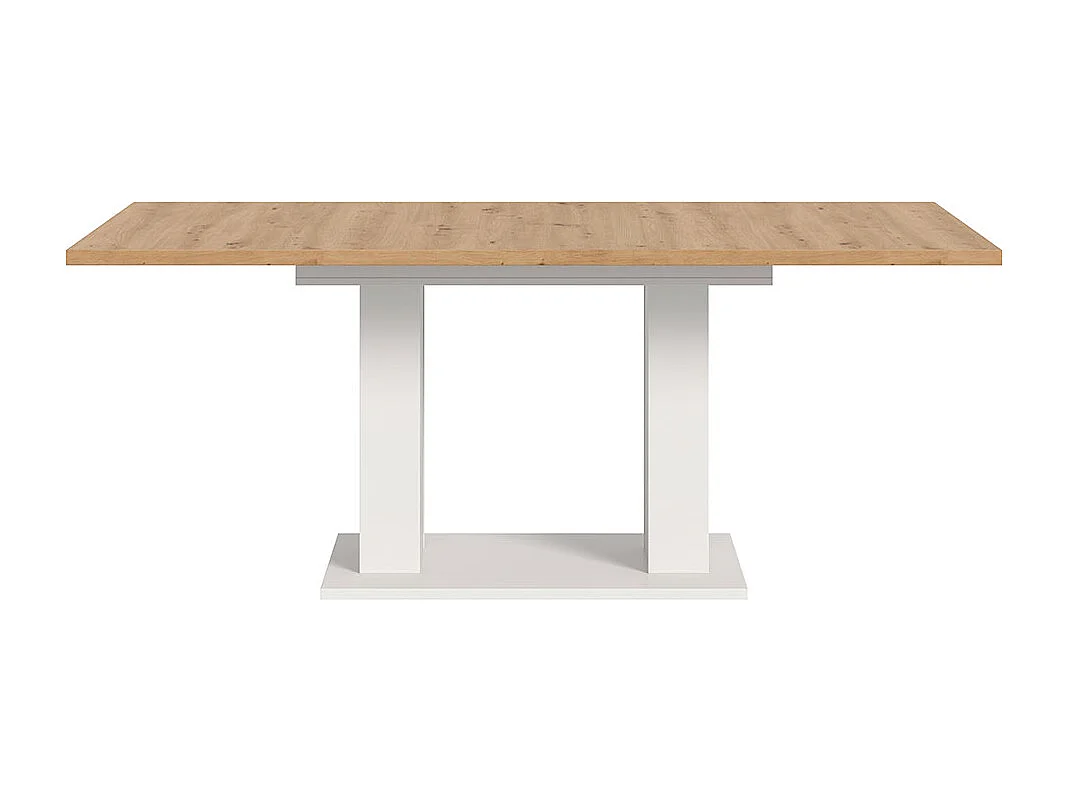 Motion eetkamertafel dubbele zuilpoot 90x150/190cm incl. 1 verlengblad eik decor, wit.