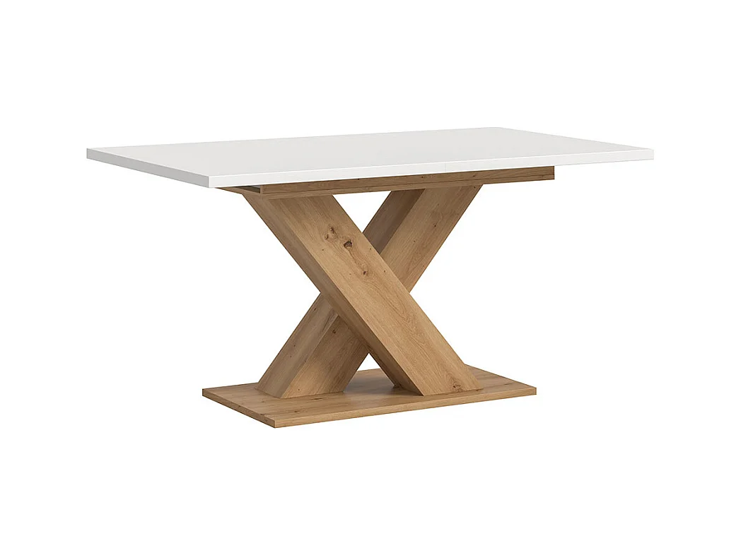 Motion table de salle à manger pieds X 90x150/190 cm avec 1 rallonge blanc, chêne décor.