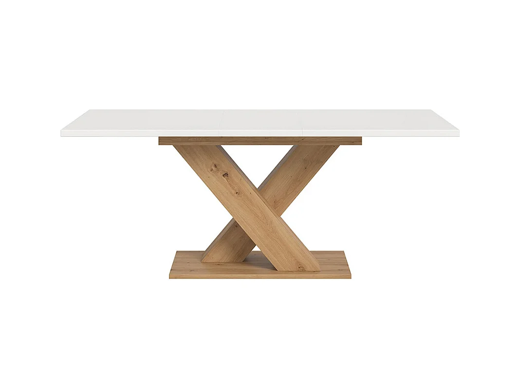 Motion table de salle à manger pieds X 90x150/190 cm avec 1 rallonge blanc, chêne décor.