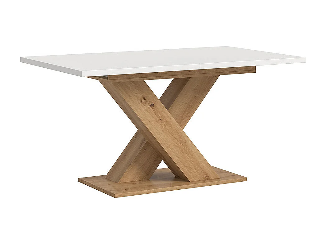Motion table de salle à manger pieds X 90x150/190 cm avec 1 rallonge blanc, chêne décor.