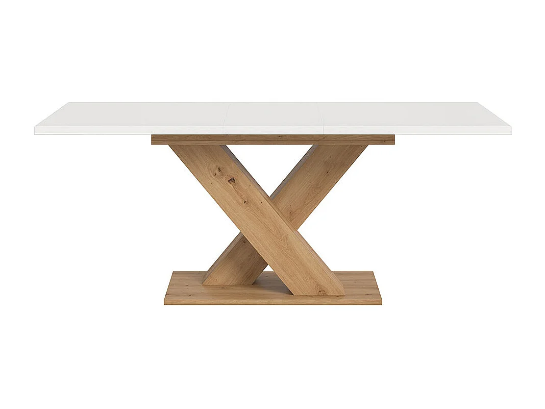Motion table de salle à manger pieds X 90x150/190 cm avec 1 rallonge blanc, chêne décor.