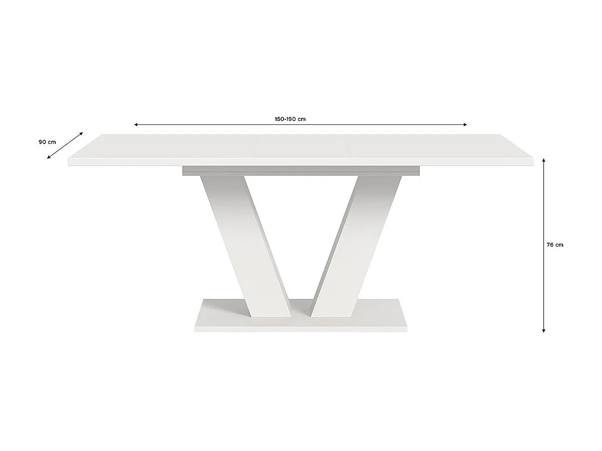 Motion table de salle à manger pieds V 90x150/190 cm avec 1 rallonge blanc.