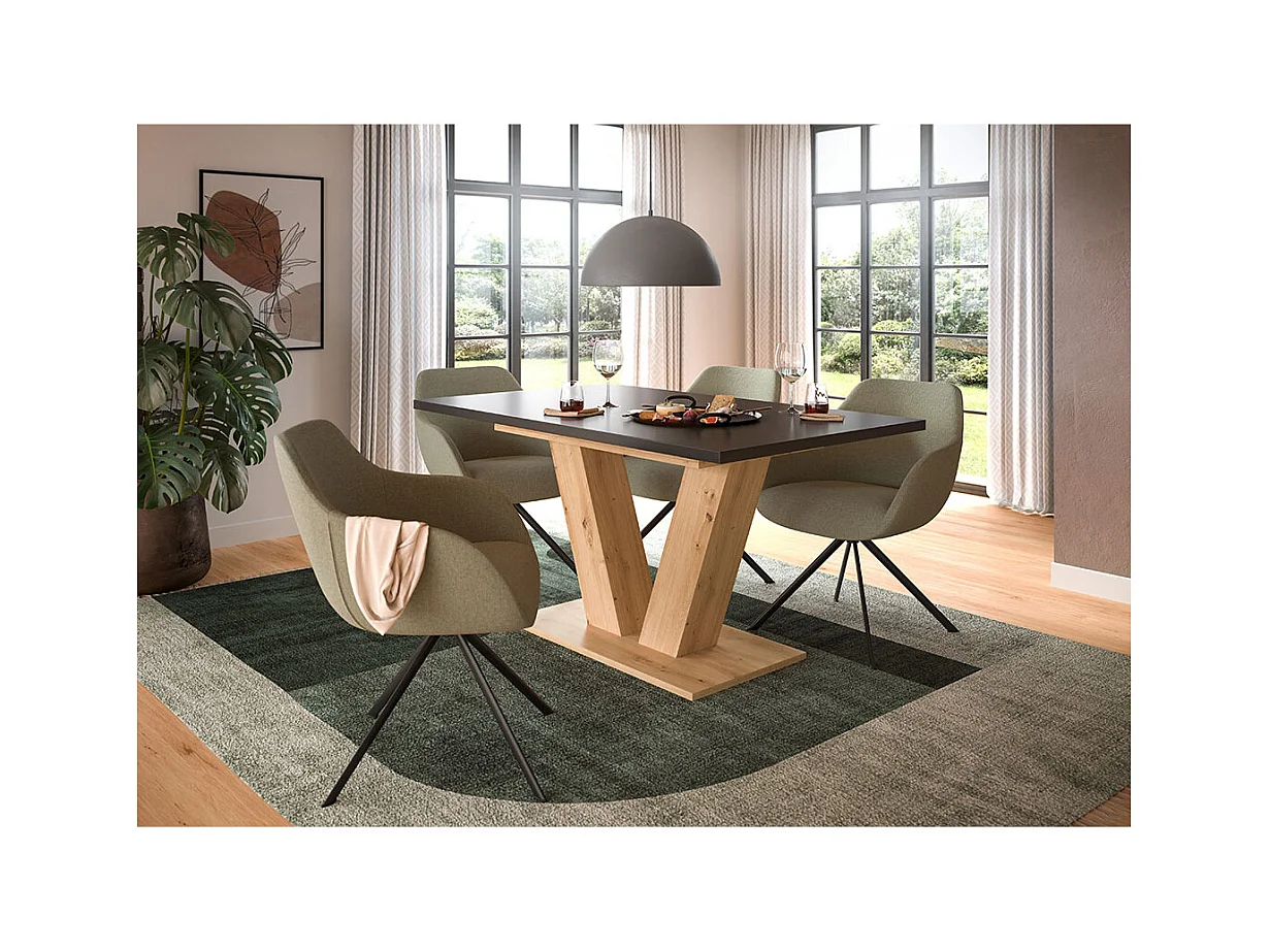 Motion table de salle à manger pieds V 90x150/190 cm avec 1 rallonge gris, chêne décor.