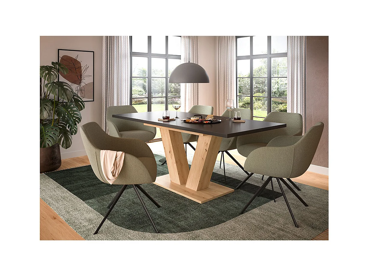 Motion table de salle à manger pieds V 90x150/190 cm avec 1 rallonge gris, chêne décor.