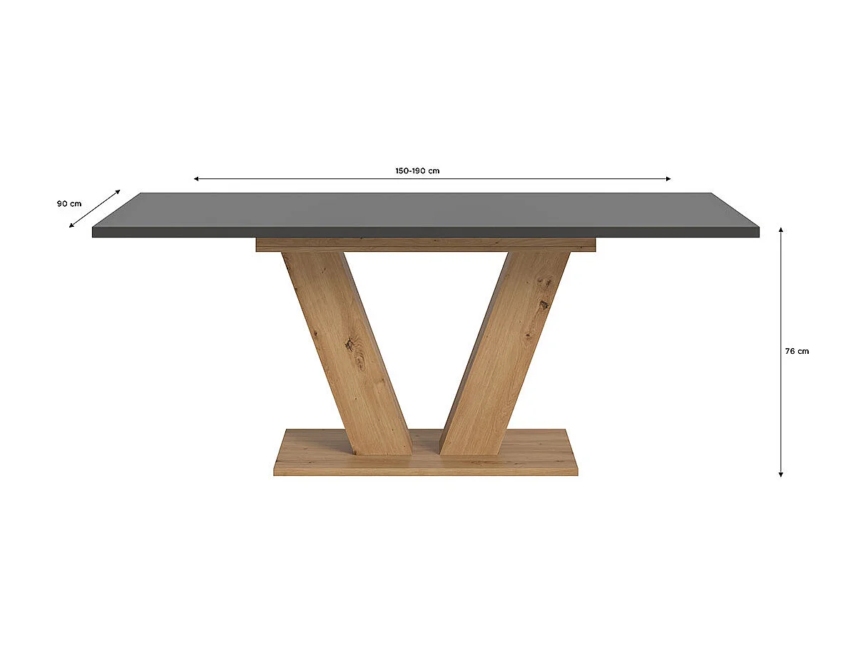 Motion Esstisch V-Fuß 90x150/190cm inkl. 1 Einlegeplatte grau, Eiche Dekor.