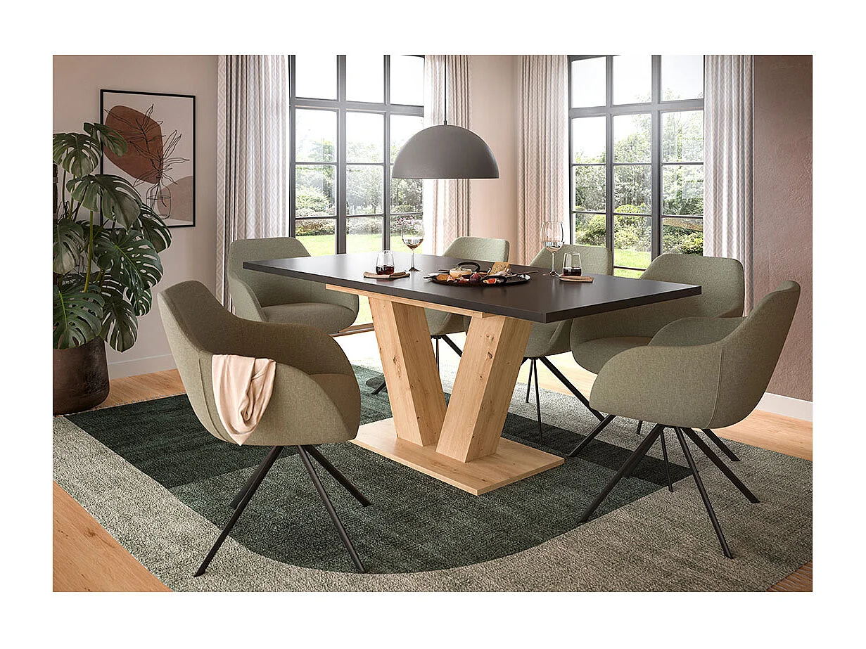 Motion Esstisch V-Fuß 90x150/190cm inkl. 1 Einlegeplatte grau, Eiche Dekor.