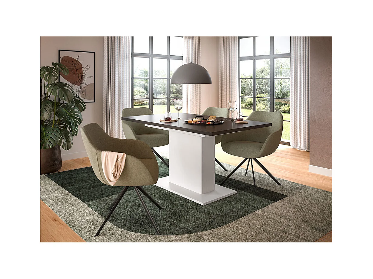 Motion table de salle à manger pied colonne 90x150/190 cm avec 1 rallonge gris, blanc.