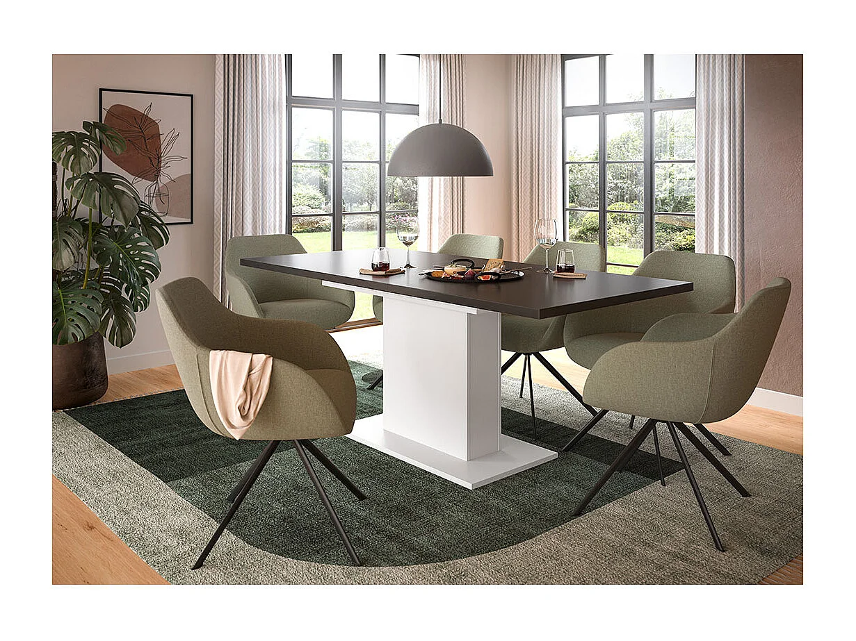 Motion table de salle à manger pied colonne 90x150/190 cm avec 1 rallonge gris, blanc.