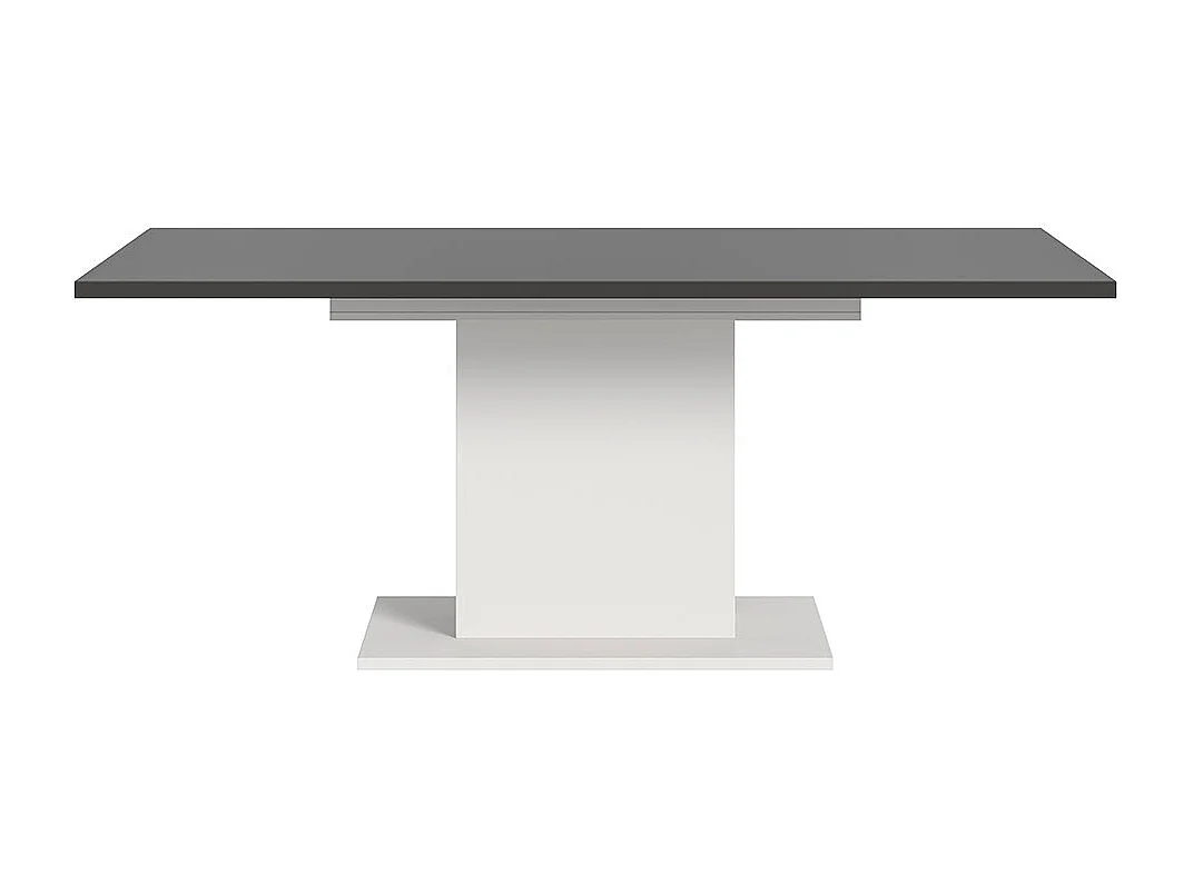 Motion Esstisch Säulenfuß 90x150/190cm inkl. 1 Einlegeplatte grau, weiß.
