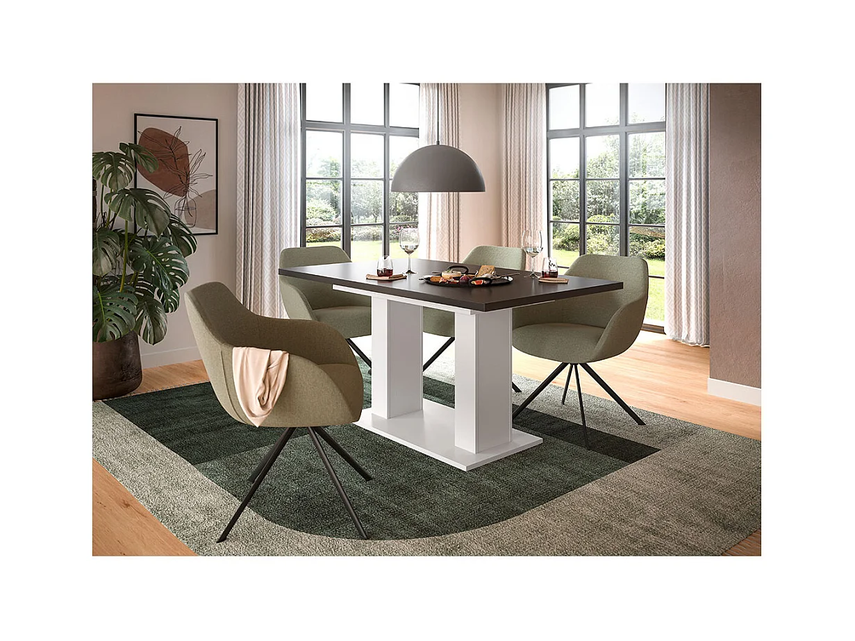 Motion table de salle à manger double colonne 90x150/190 cm avec 1 rallonge gris, blanc.