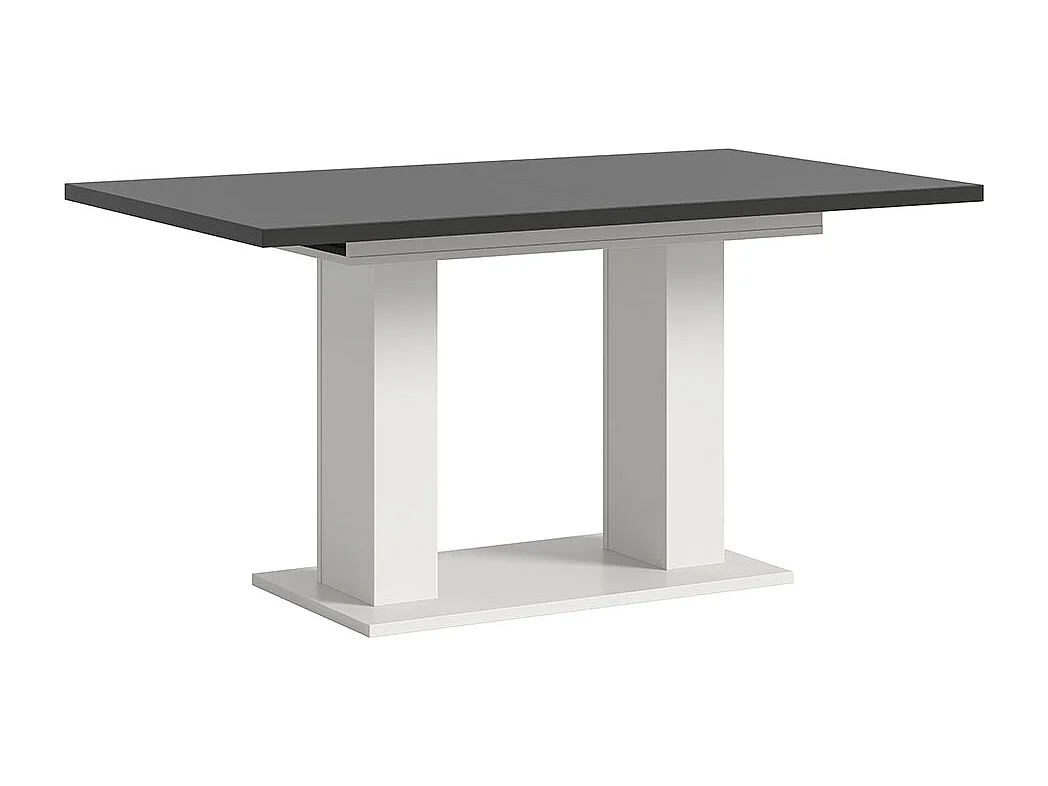 Motion eetkamertafel dubbele zuilpoot 90x150/190cm incl. 1 verlengblad grijs, wit.