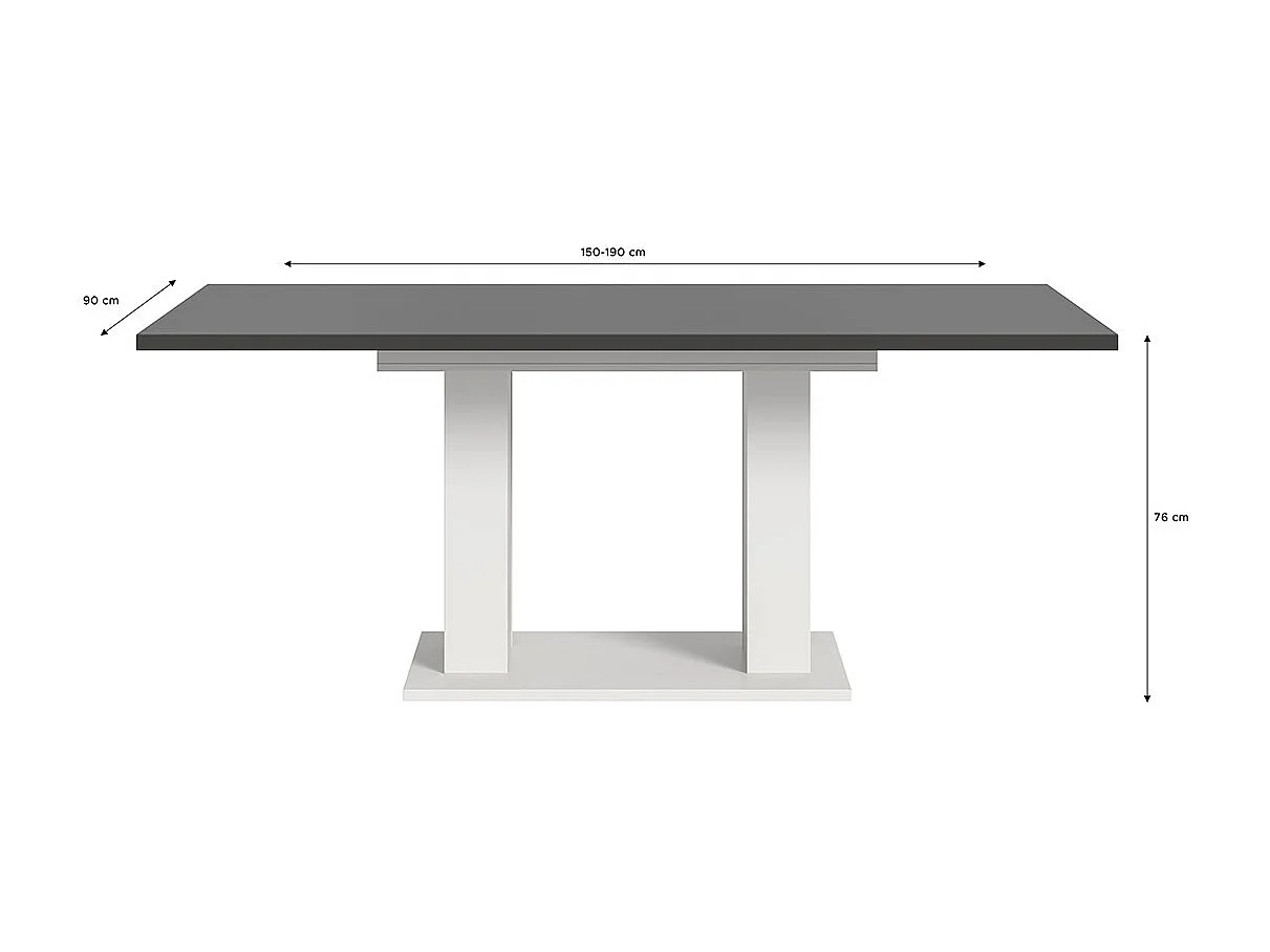 Motion eetkamertafel dubbele zuilpoot 90x150/190cm incl. 1 verlengblad grijs, wit.