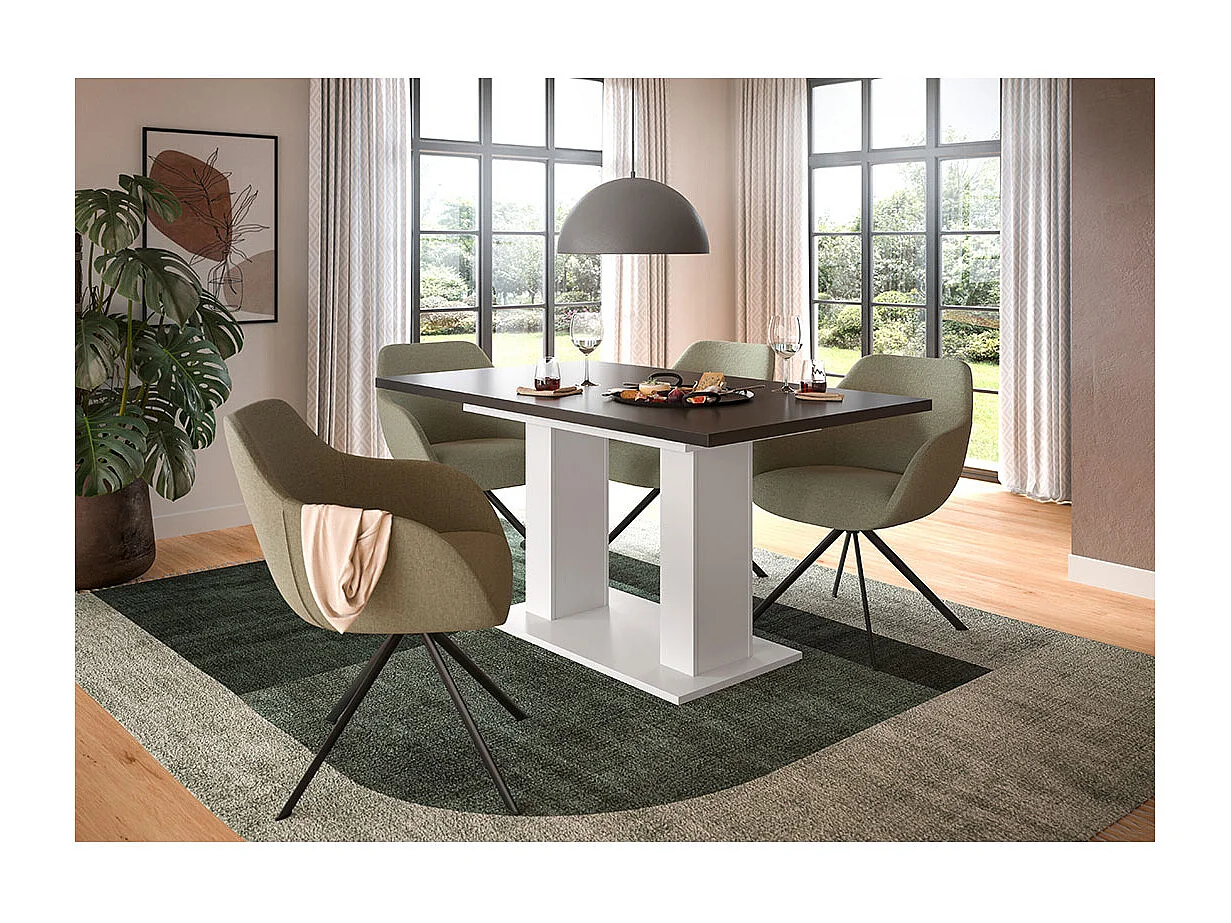 Motion eetkamertafel dubbele zuilpoot 90x150/190cm incl. 1 verlengblad grijs, wit.