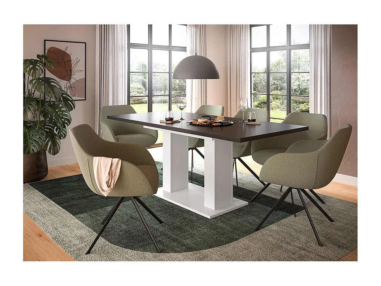 Motion eetkamertafel dubbele zuilpoot 90x150/190cm incl. 1 verlengblad grijs, wit.