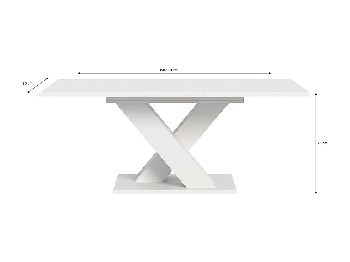 Motion table de salle à manger pieds X 90x150/190 cm avec 1 rallonge blanc.