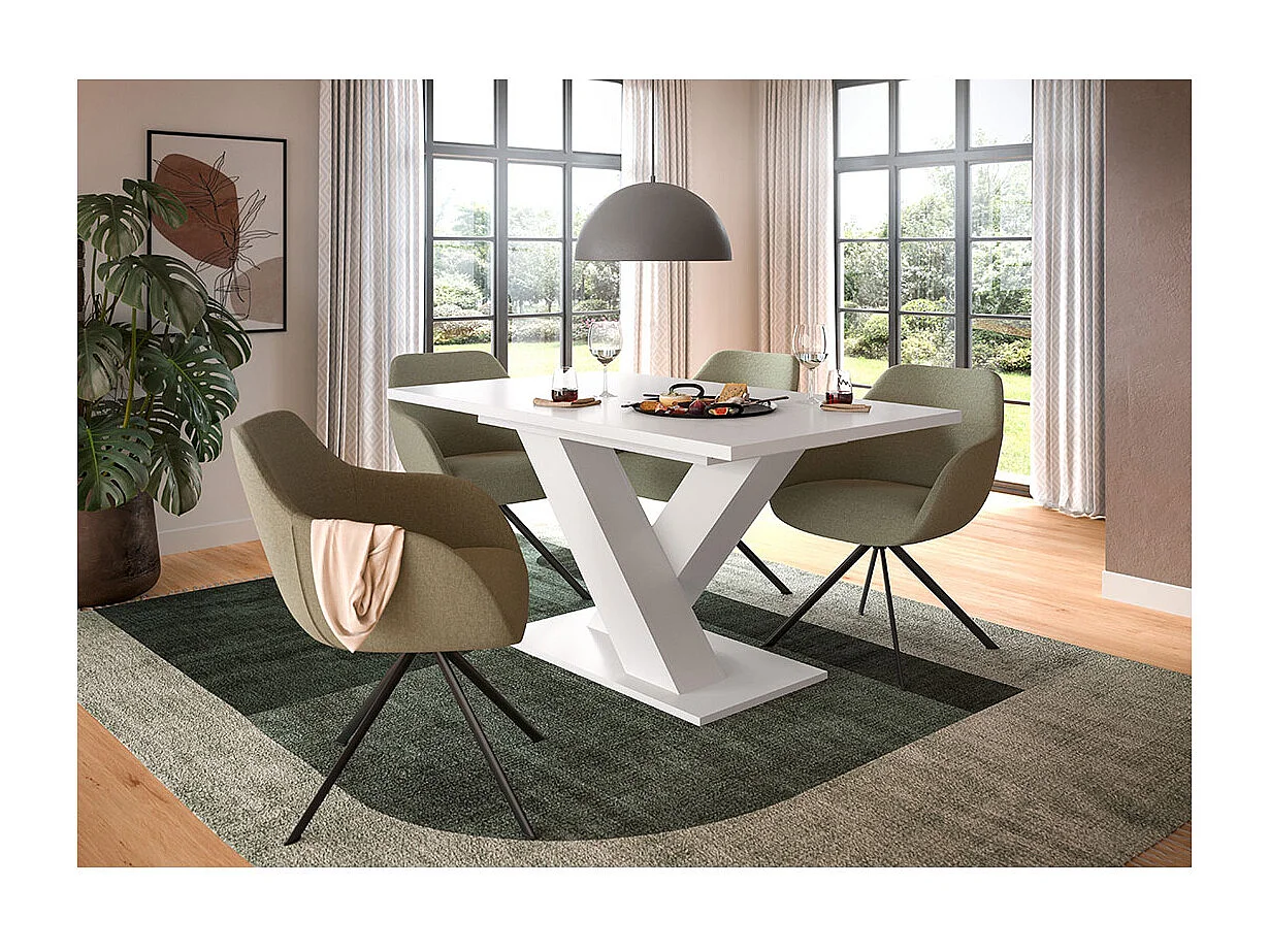 Motion table de salle à manger pieds X 90x150/190 cm avec 1 rallonge blanc.