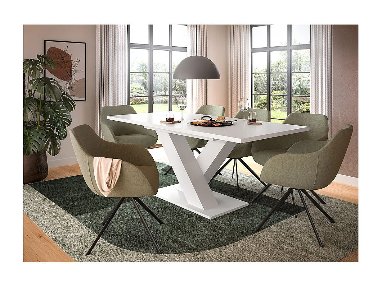 Motion table de salle à manger pieds X 90x150/190 cm avec 1 rallonge blanc.