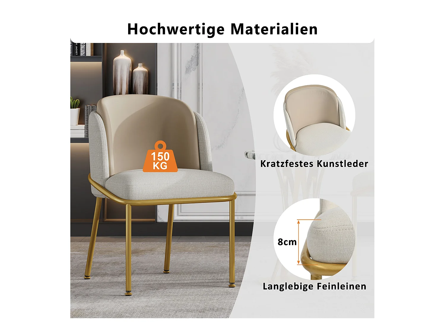 Lot de 2 chaises - 55 x 55 x 85 cm - pieds réglables inclinables - métal + similicuir - beige