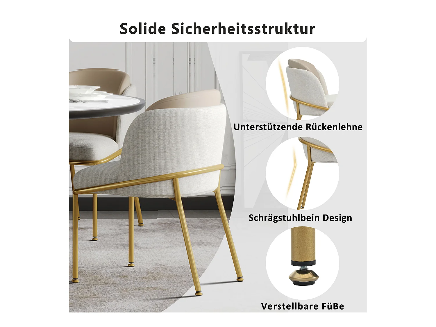 Lot de 2 chaises - 55 x 55 x 85 cm - pieds réglables inclinables - métal + similicuir - beige