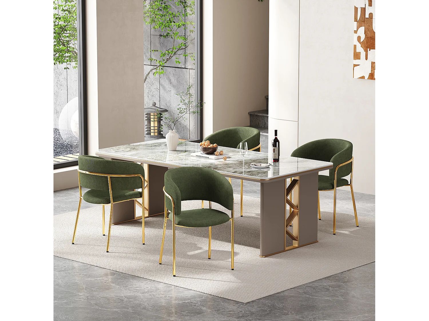 Set van 4 stoelen - 55 x 55 x 80 cm - verstelbare poten - metaal + kunstleer - groen