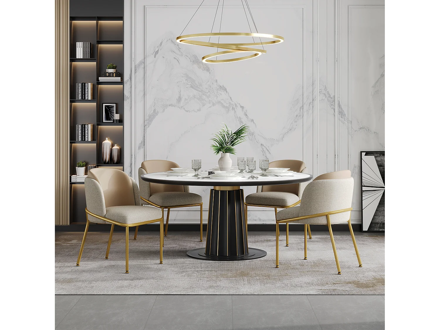 Conjunto de 4 cadeiras - 55 x 55 x 85 cm - pernas ajustáveis ​​​​inclináveis ​​​​- metal + pele sintética Pele - Bege/Cáqui