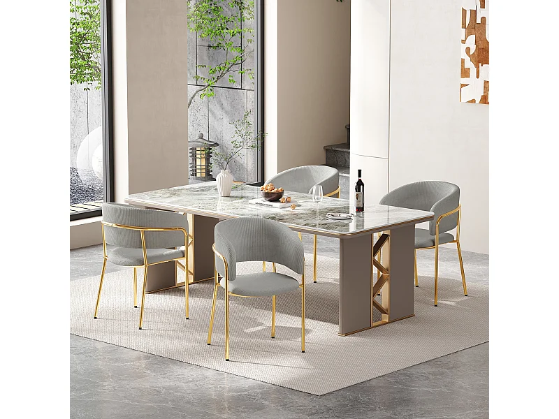 Set van 4 stoelen - 55 x 55 x 80 cm - verstelbare poten - metaal + kunstleer - grijs