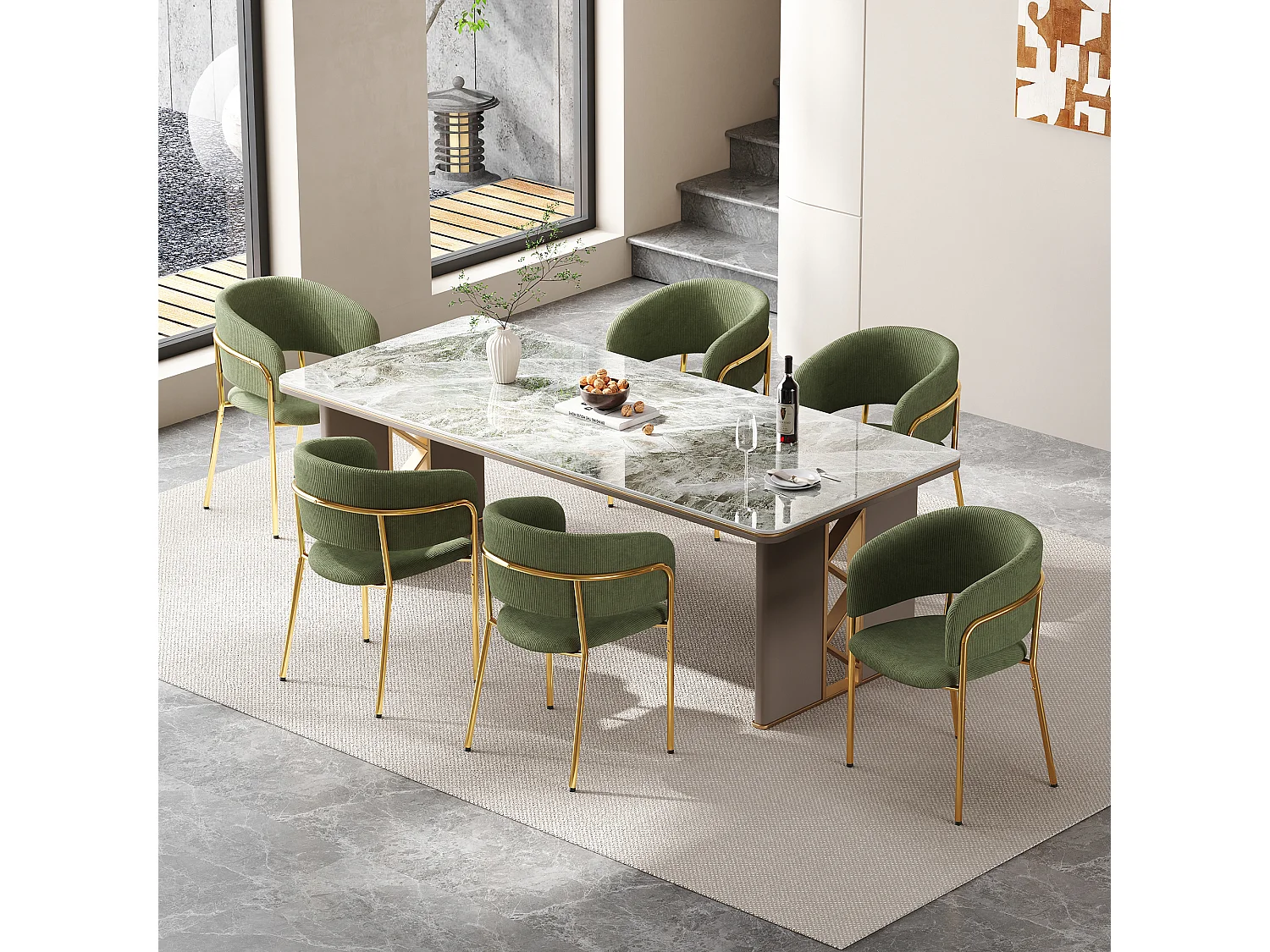 Set van 6 stoelen - 55 x 55 x 80 cm - verstelbare poten - metaal + kunstleer - groen