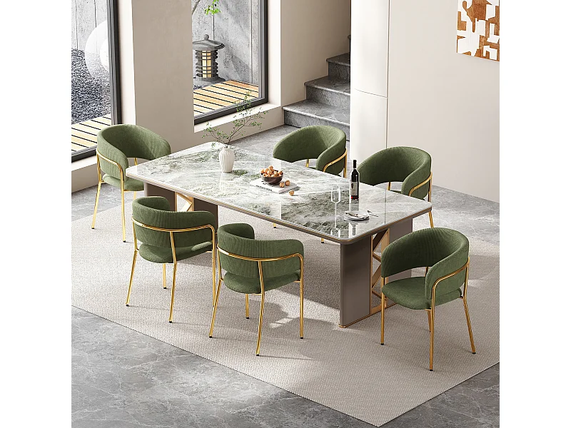 Set van 6 stoelen - 55 x 55 x 80 cm - verstelbare poten - metaal + kunstleer - groen