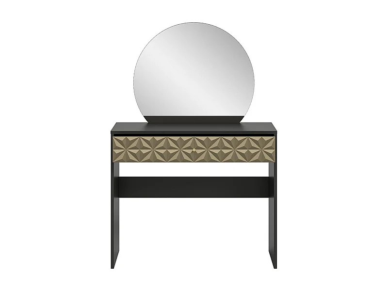 Prisma console 1 tiroir, 1 miroir noir, or.