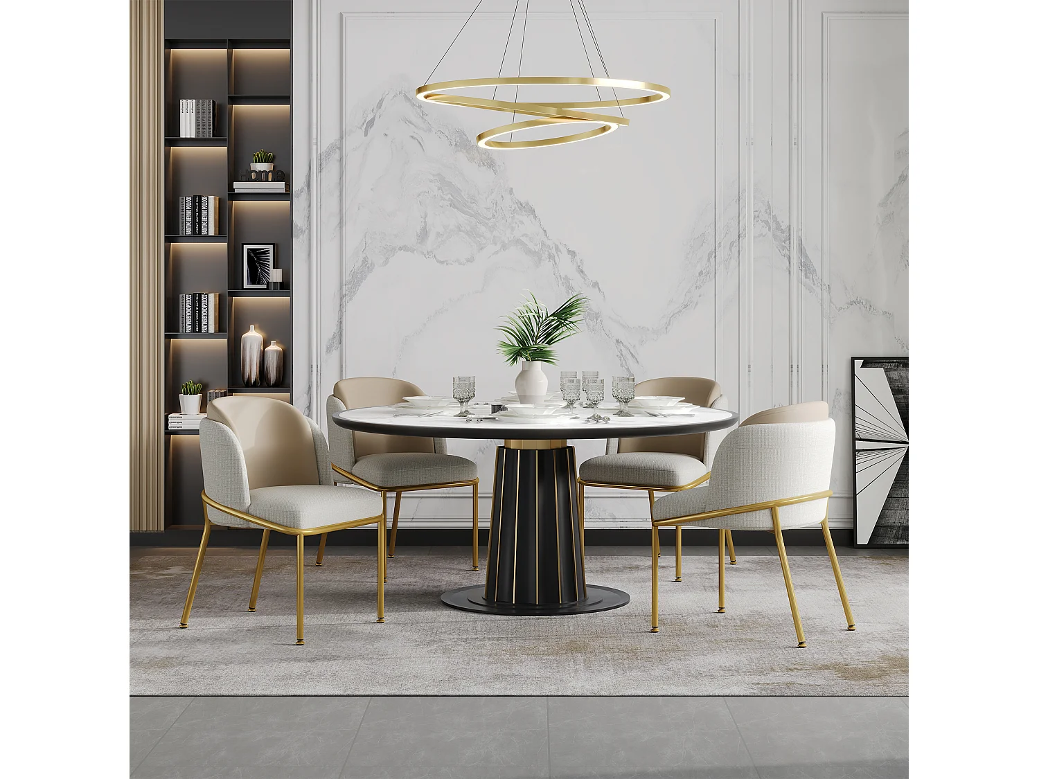 4er-Set Stühle – 55 x 55 x 85 cm – Verstellbare Kippfüße – Metall + Kunstleder – Beige