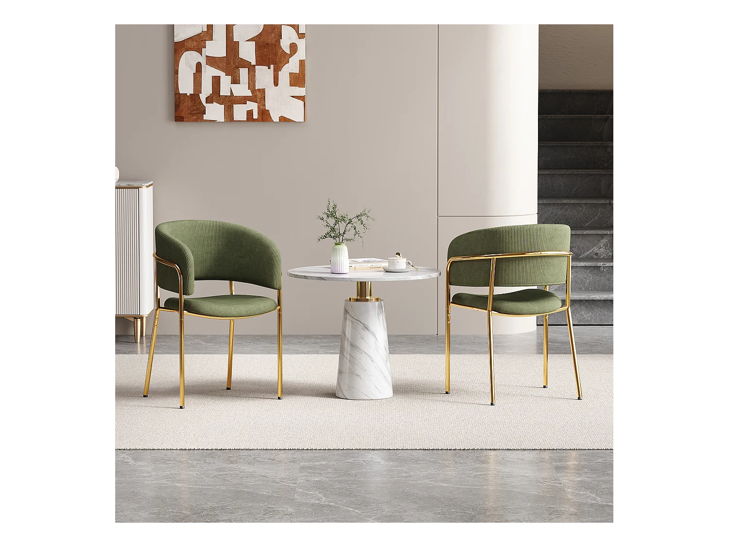 Juego de 2 sillas - 55 x 55 x 80 cm - patas ajustables - metal + polipiel - verde