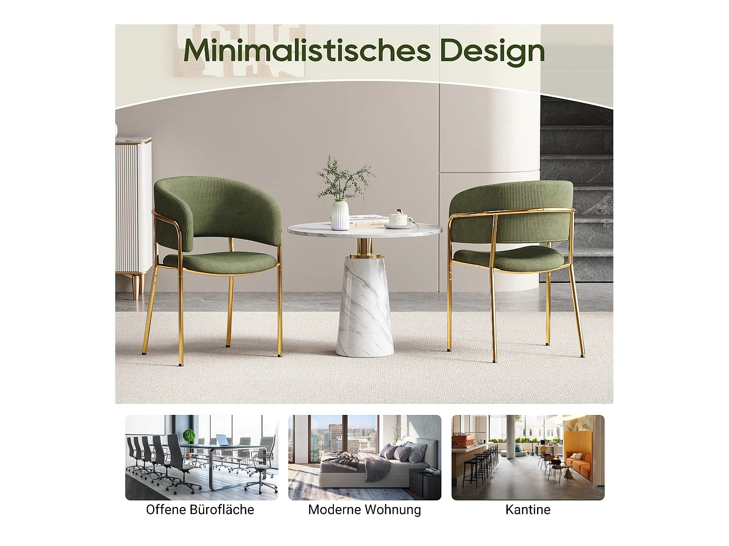 Juego de 2 sillas - 55 x 55 x 80 cm - patas ajustables - metal + polipiel - verde