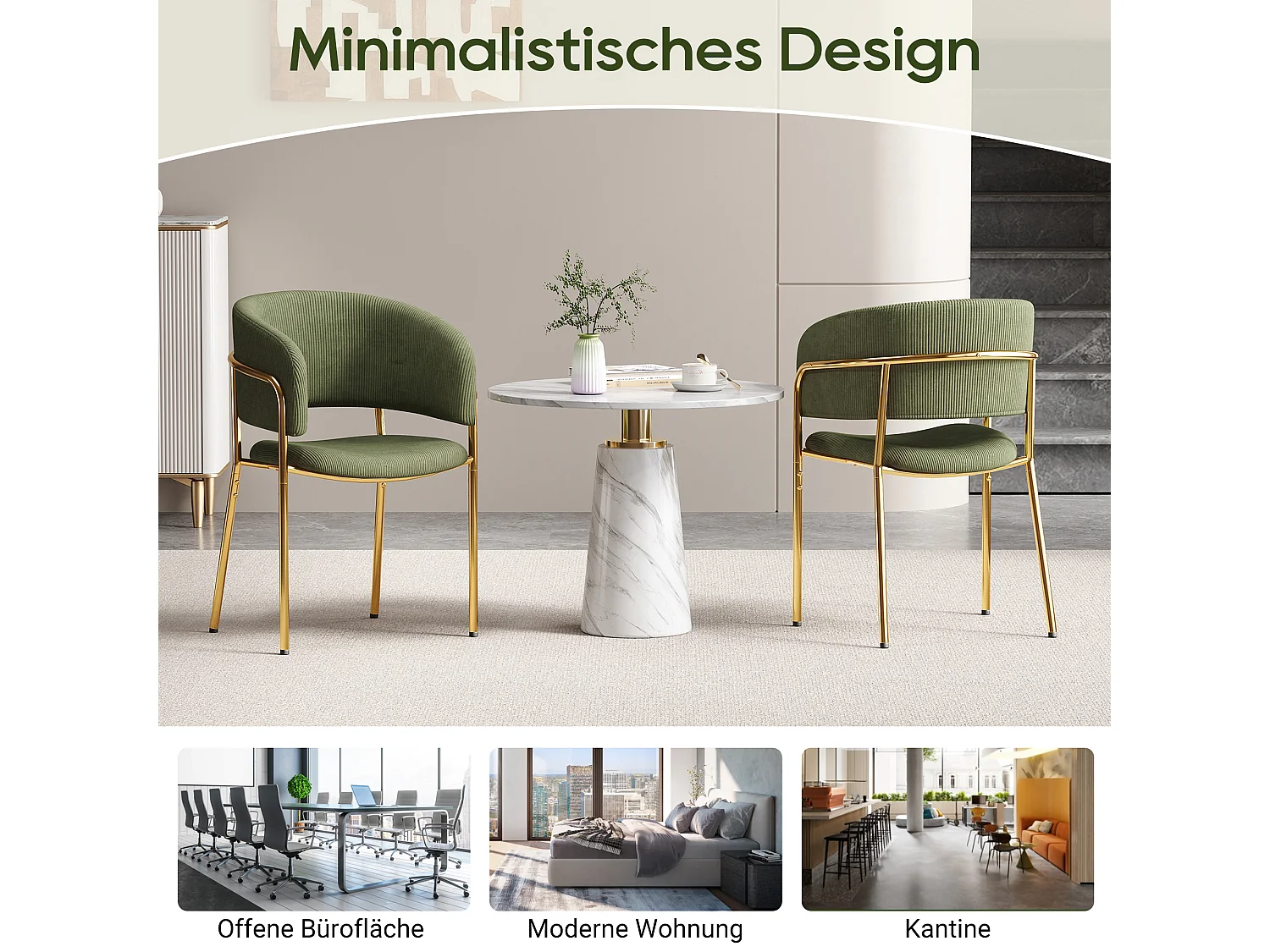 Lot de 2 chaises - 55 x 55 x 80 cm - pieds réglables - métal + similicuir - vert