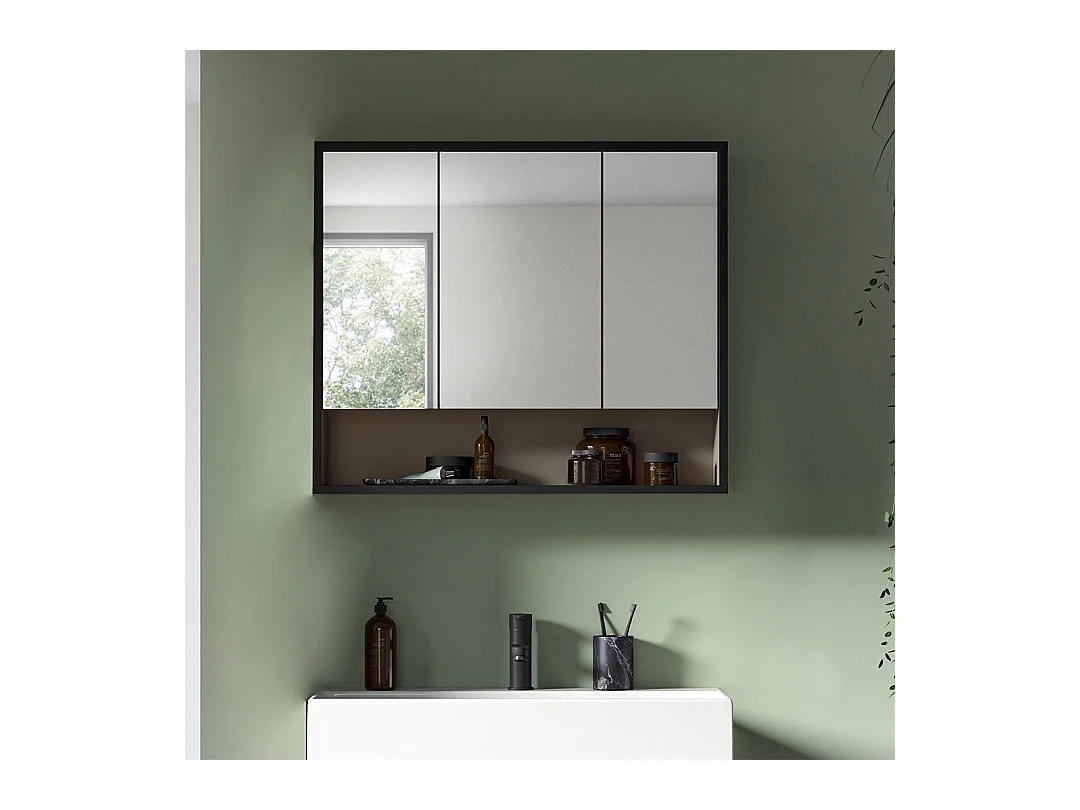 Bagno armoir de salle de bain avec miroir 3 portes miroir gris clair, crème.