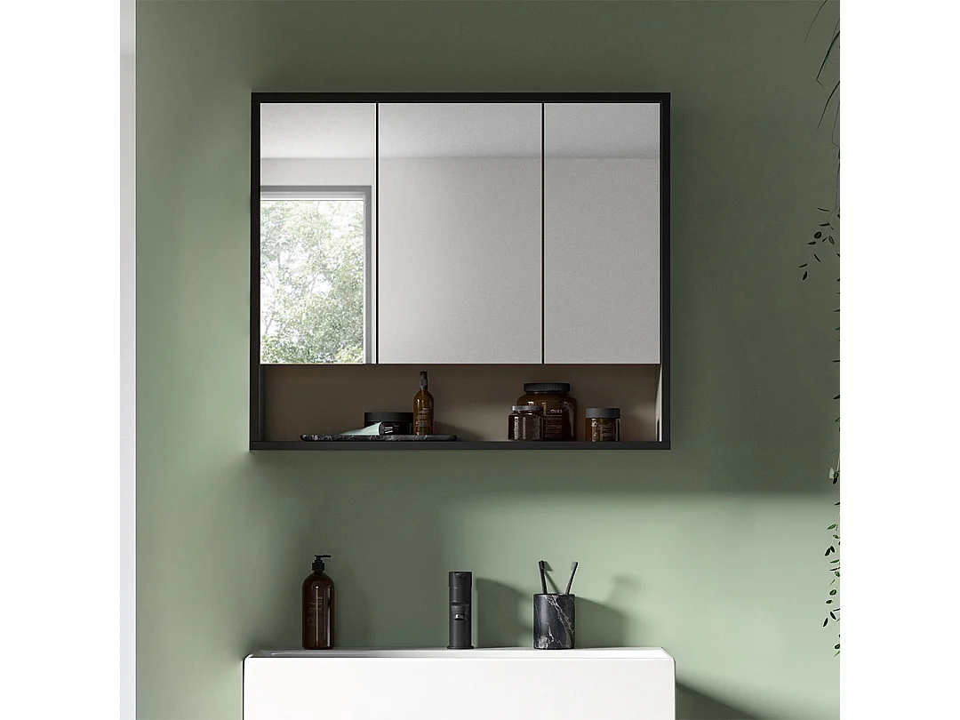 Bagno spiegelkast 3 spiegeldeuren lichtgrijs, crèmekleurig.