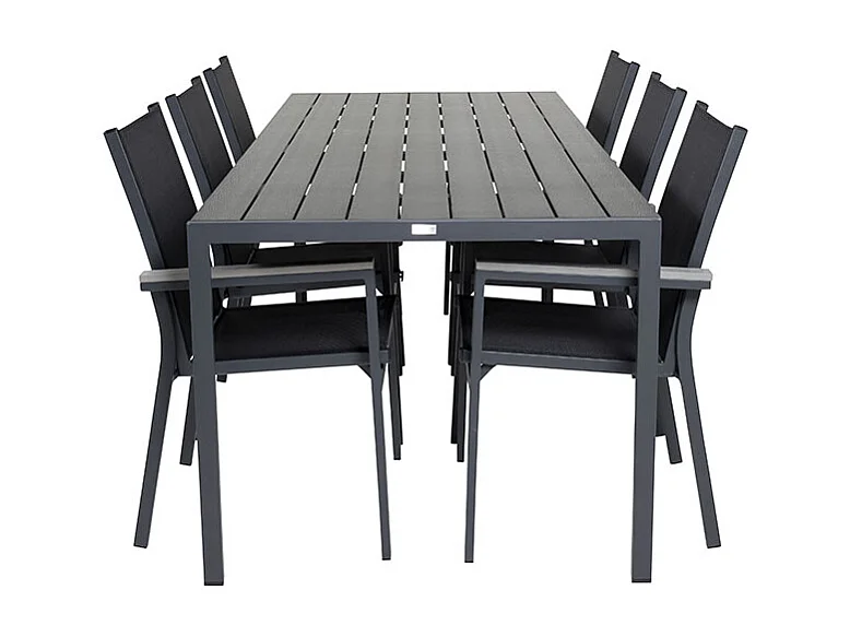 Break Gartenset Tisch 90x205cm schwarz, 6 Stühle schwarz.