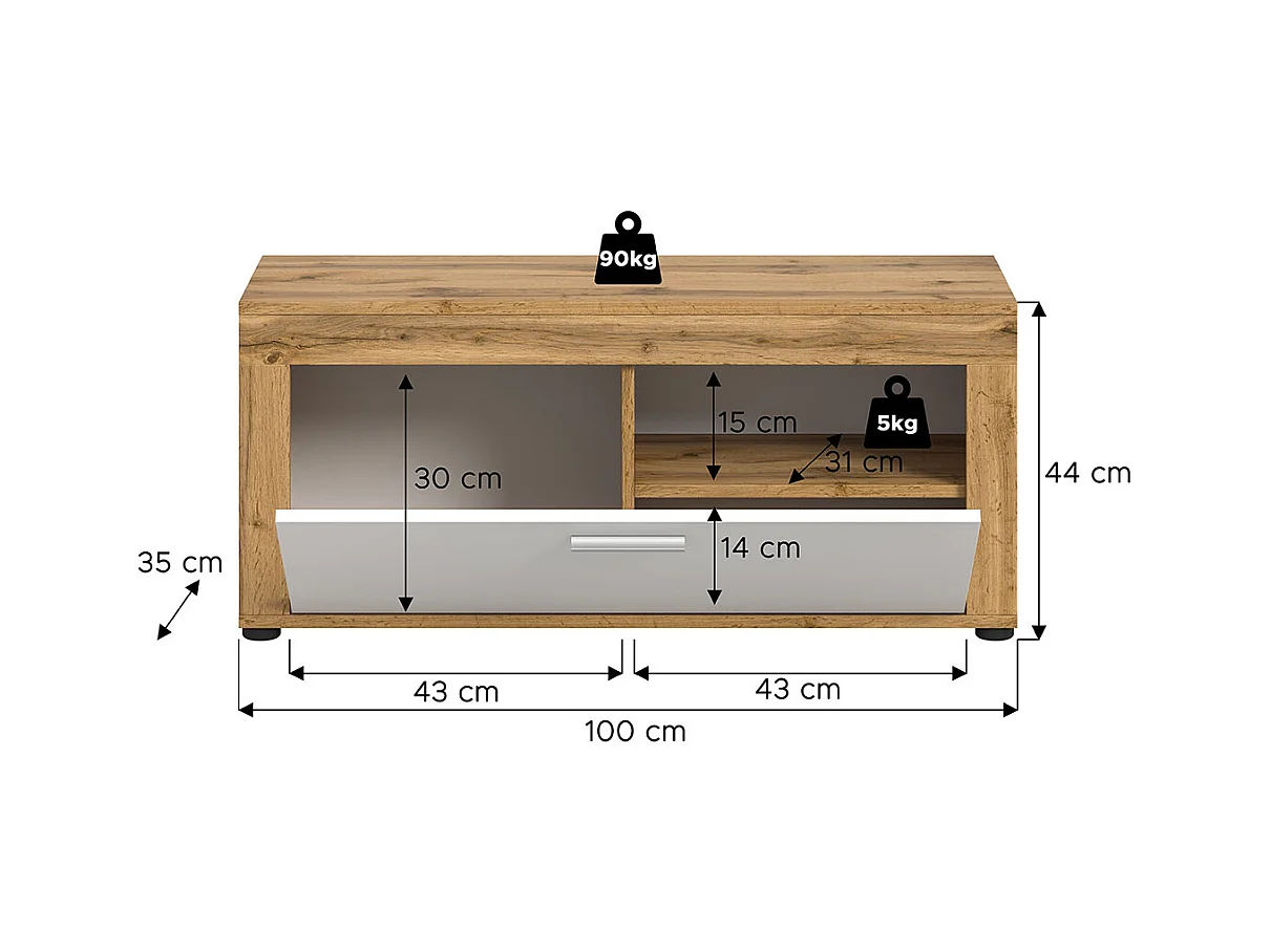 Jam banc 1 abattant blanc, chêne décor.