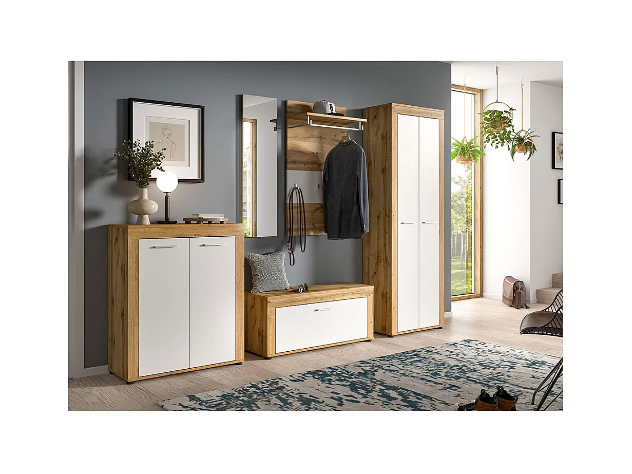 Jam banc 1 abattant blanc, chêne décor.