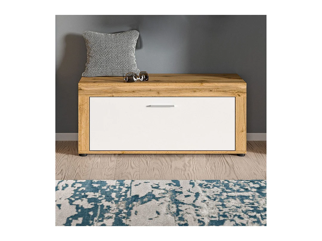 Jam banc 1 abattant blanc, chêne décor.