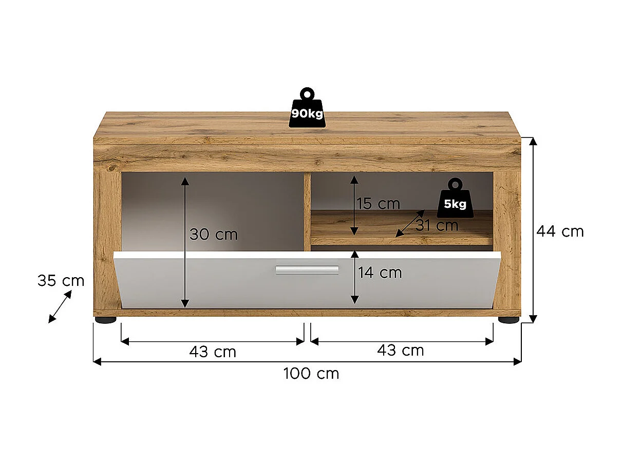 Jam Sitzbank 1 Klapptür weiß, Eiche Dekor.