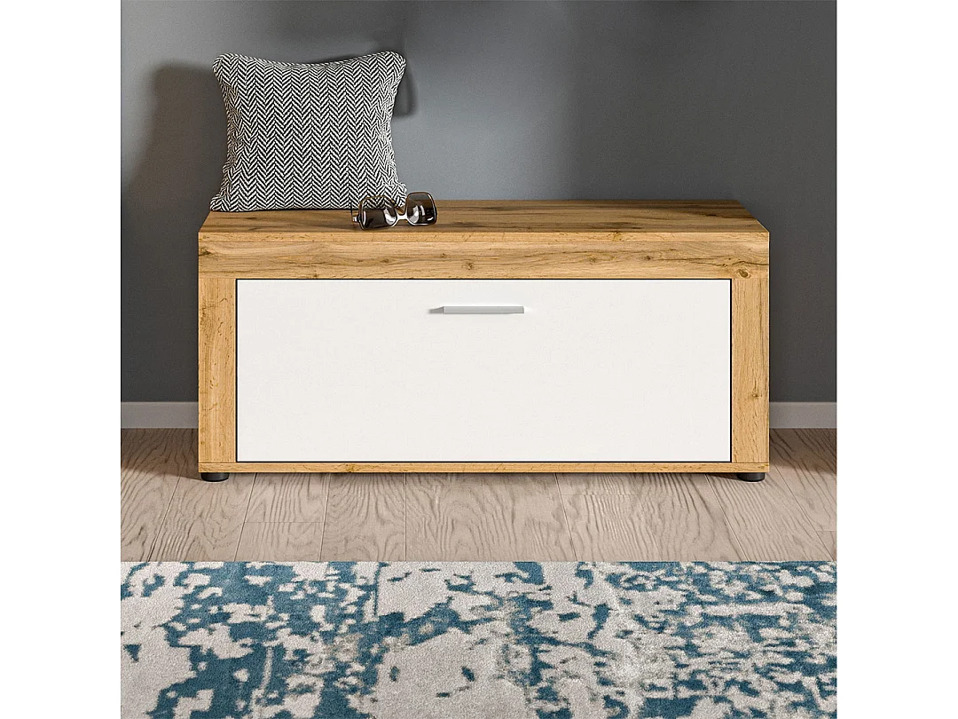 Jam Sitzbank 1 Klapptür weiß, Eiche Dekor.