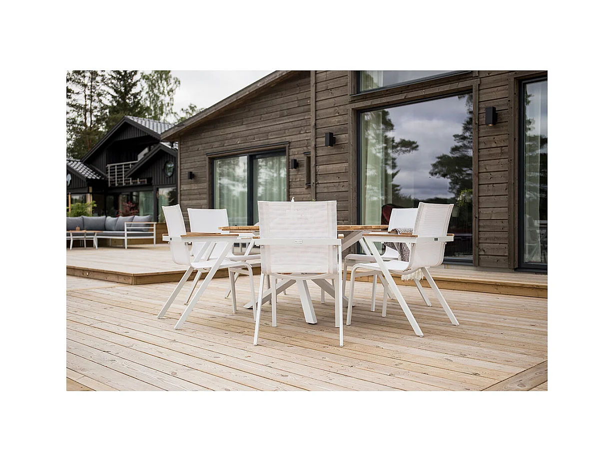 Mexico Gartenset Tisch Ø140cm natur, 6 Stühle weiß.