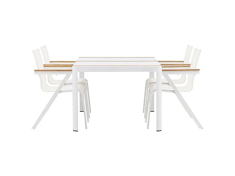 Togo set de jardin table 90x150cm blanc, 4 chaises blanches.