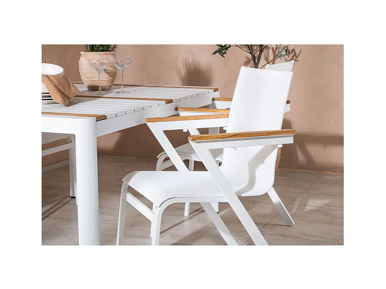 Togo set de jardin table 90x150cm blanc, 4 chaises blanches.