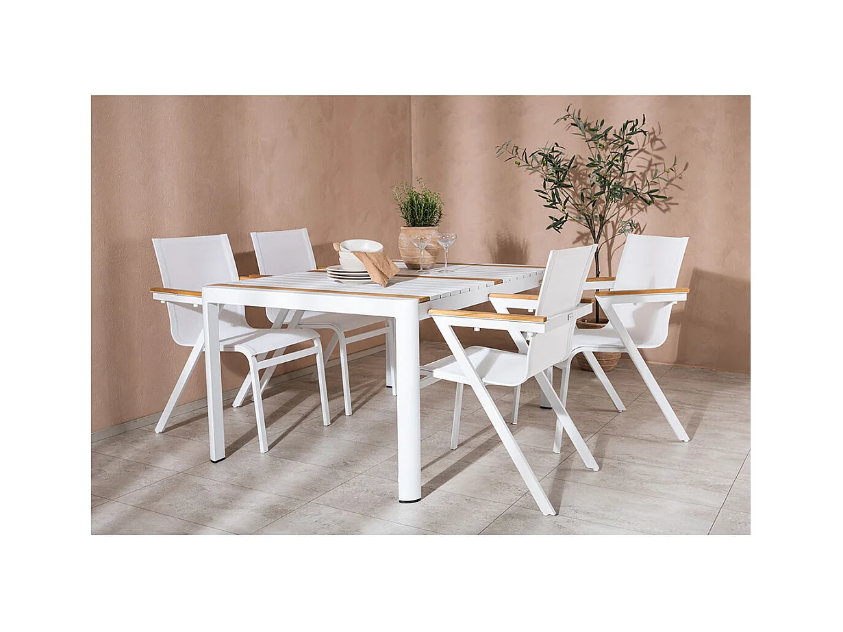 Togo Gartenset Tisch 90x150cm weiß, 4 Stühle weiß.