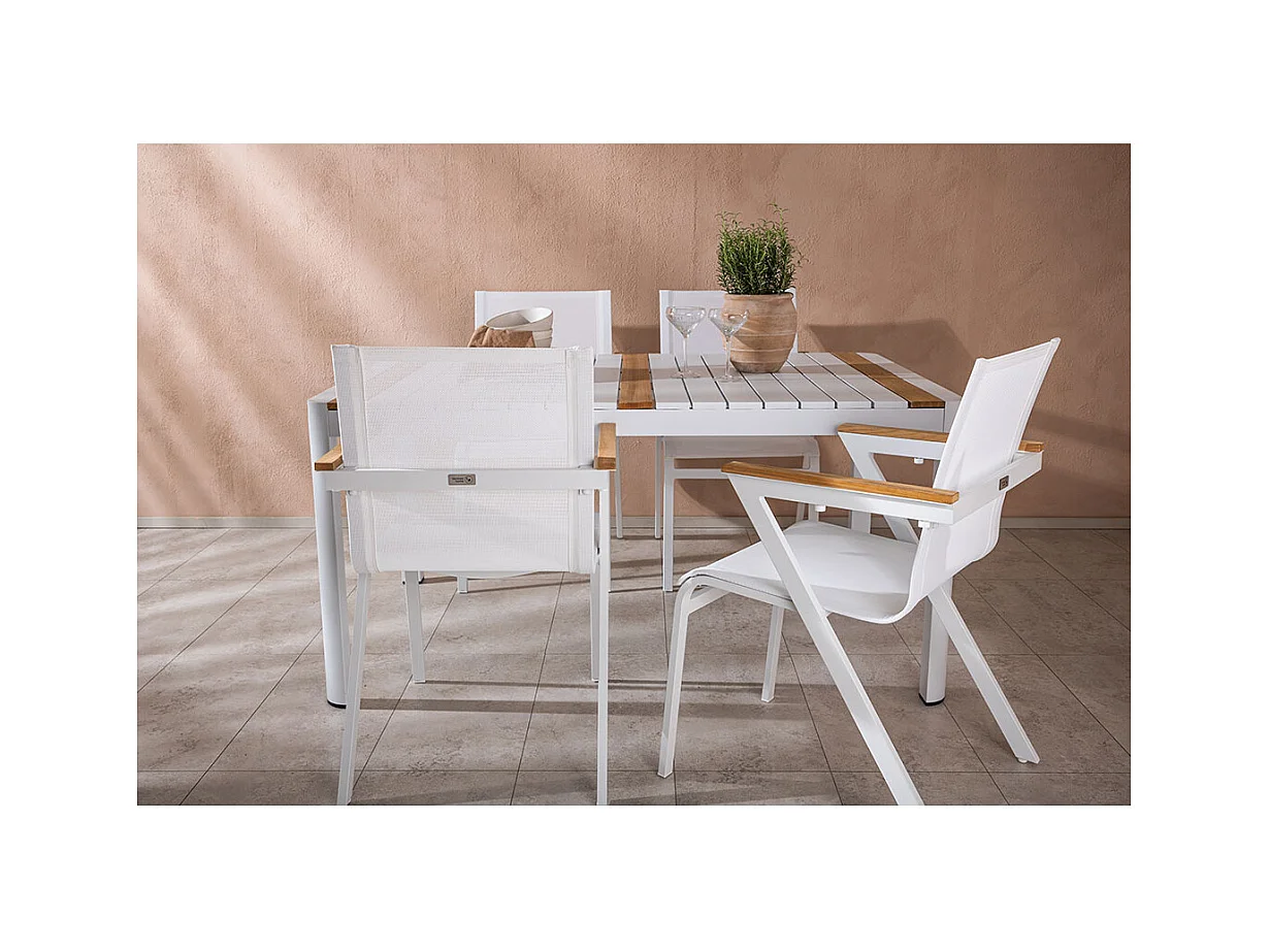 Togo Gartenset Tisch 90x150cm weiß, 4 Stühle weiß.