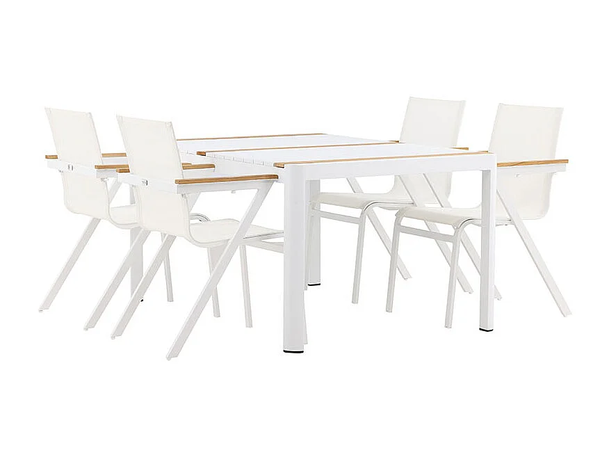 Togo set de jardin table 90x150cm blanc, 4 chaises blanches.
